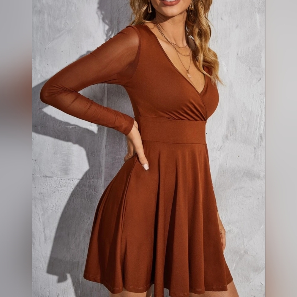 SHEIN Unity Contrast Mesh Overlap Collar Fit And Flare Dress Size Medium M - Picture 3 of 10